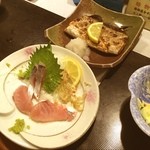 Hanabishi - さわら、アジの刺身と太刀魚の塩焼き。