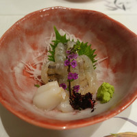 うぶか - 「刺身」才巻き海老、アイナメ  あしらい　2015年3月