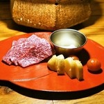 焼肉旬やさい ファンボギ - 2015.5 鮎の熟れ鮓クリームと本日の熟成赤身と焼やさい（2,300円）