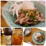 漁師居酒屋つねちゃん - お通し（多分350円～400円程度）、この日は「酢モツ」、苦手ですのでパス。
別々の品を出すお店も多いので、一つは魚介系にしてくださるといいですね。