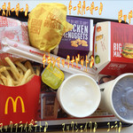 McDonald's - ビッグマック(370円)、チーズバーガー(130円)、ダブルチーズバーガー(340円)にセット(+300円)2つでマックフライポテトM、コーラにチキンマックナゲット、マックシェイクで1440円♪