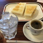 コンパル 大須本店 - アイスコーヒーとモーニングのハムエッグトースト