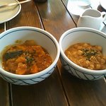 Kou saiken - 左：有機野菜カレー　右：チキンのキーマとひよこ豆カレー