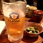 海味 はちきょう 別亭 おふくろ - ビールで乾杯♪（〃゜▽゜）ノ□☆□ヽ（゜▽゜*）♪
                                ここでも生はサッポロクラシック。