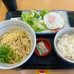 なか卯 - 料理写真:冷やしはいからうどんベーコンエッグ+ごはん(小盛)