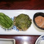 民宿まぐさ - 今回の先付け３種♪さんが焼き最高！