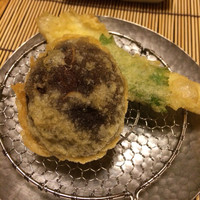 京都祇園 天ぷら八坂圓堂 - 椎茸海老詰め と トウモロコシ