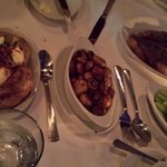 ルース クリス ステーキハウス - baked potatoes, asparagus with creamy sauce, sauteed mushrooms and mashed potatoes 