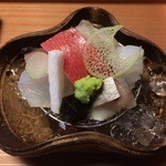 しのはら - 鱸（昆布じめ）・しめ鯖・タマメダイ・本鮪・アオリイカ（1週間熟成）・エボダイ