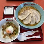 くるまやラーメン - 料理写真:味噌チャーシュー麺、温玉メンマ丼