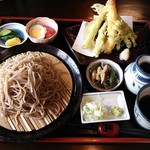 Teuchi Soba Yukimuro - 天ざるそば￥1200＋大盛￥250（H26.7.22撮影）