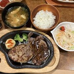 びっくりドンキー - 料理写真:みすじグリル(和風オニオンソース)&ハンバーグステーキ・ドンキーセット