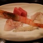 鮨 波やし - (6/5)刺身（ぼたん海老、白いかゲソ、中トロ、白魚、のどぐろ）