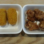 天狗 - きゃべつコロッケ、無薬鶏の唐揚げ
