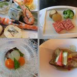 TJK箱根の森 - 台物の具（右上）、煮物（左下）、先付（右下）　