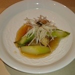 祇園迦陵 - 蒸し物：甘鯛のあんかけ  アスパラと里芋も美味