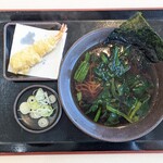 ゆで太郎 もつ次郎 - 料理写真:朝ら～ 450円 , 海老天 0円 (無料券使用)