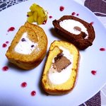 チョコレートショップ 博多の石畳 - 石畳ロール（プレーン）」「石畳ロール（チョコ）」「博多極上きな粉ロール」