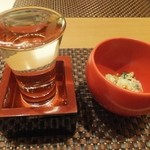 Ajidokoro Daimaru - 鍋島 純米吟醸 山田錦 とお通しのカニサラダ