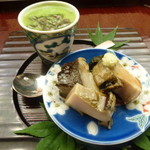 懐石料理 桝田 - 先付（蒸しアワビ、茶わん蒸し）
