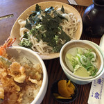 東家 - 三色天丼とざる蕎麦 720円