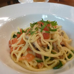 オステリア ブッコ - 穴子のスモーク感とレッドペッパー、ガーリックの風味がいい！