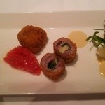 代官山ASO チェレステ 二子玉川店 - アミューズ 3種 一番左はサイコロステーキのフライ…これは絶品