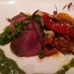 代官山ASO チェレステ 二子玉川店 - 岩中豚のロースト 青豆ジェノバソース
                                スパイシーなトリッパの煮込添え