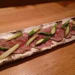 真 ゆき - 牛ヒレの叩きアスパラ添え♪この日はナパで購入したワインを持ち込みました♪