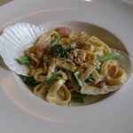 ポポラーレ - 2015年6月自家製タリアテッレのサーモンと貝柱のクリームソース