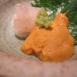 鮨龍尚 - 白海老昆布〆/紫雲丹　青森　2015.06