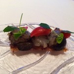 レストラン サンパウ - 全粒粉のコカ、イサキ、ナスのキャビア★
      はイサキのプリプリとした食感がよいですね。