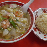 大門 - 201506エビそば￥760・半チャーハン￥410