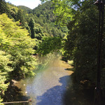 Momijiya - 吊り橋の中央付近の川の写真。
      前日の雨が、
      記憶に無い様な景色。