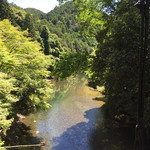 もみぢ家 - 吊り橋の中央付近の川の写真。
            前日の雨が、
            記憶に無い様な景色。