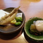 小谷 - ベラ天ぷら、茄子の煮こごり
