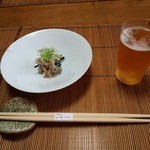 御料理 はやし - 突き出しの『卯の花』！美味しい おからの煮物とビール～♪(^o^)丿