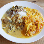 ヴェヌス サウス インディアン ダイニング - ランチビュッフェ(1000円) この日はキャベツと豆のクートゥ、米のとぎ汁を使ったナスとオクラの田舎風カレー、白身魚のカシューナッツカレー、大根キーマ