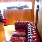 11F入口。大きなソファと横たわる木が印象的