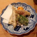祇園にしむら - 稚鮎、茗荷、玉蜀黍、万願寺の天婦羅
