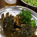 麗郷 渋谷店 - 【上海蟹の老酒漬け】と【枝豆・高菜の炒め】