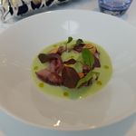 ロテスリーレカン - フォアグラのフランと空豆のヴルーテ ホタルイカを添えて