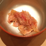 三谷 - フカヒレと鮪の和え物、Paul Pernot et ses Fils Puligny-Montrachet 1er Cru Les Pucelles と共に  　(2015/05)