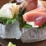 そば草香 - お昼の炭焼きコース　3,500円　お造り　デカッ！