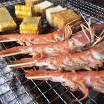 そば草香 - お昼の炭焼きコース　3,500円　赤エビ、厚揚げ