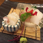 刺身盛り合わせ
          （水タコ、スズキ、縞鯵、アオリイカ）