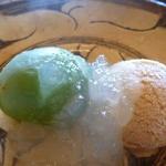 魚菜料理 縄屋 - 青梅の甘露煮と酒粕のアイス・・アップ