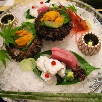 瓢斗 四条烏丸店 - お造り　鱧のおとし、よこわ、雲丹、甘海老、生ひじき、水前寺海苔