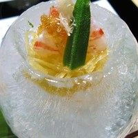 瓢斗 四条烏丸店 - 先付　素麺南瓜と車海老の酢の物　オクラ、針生姜