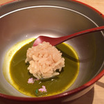 三谷 - アワビの肝ソースに赤酢ご飯